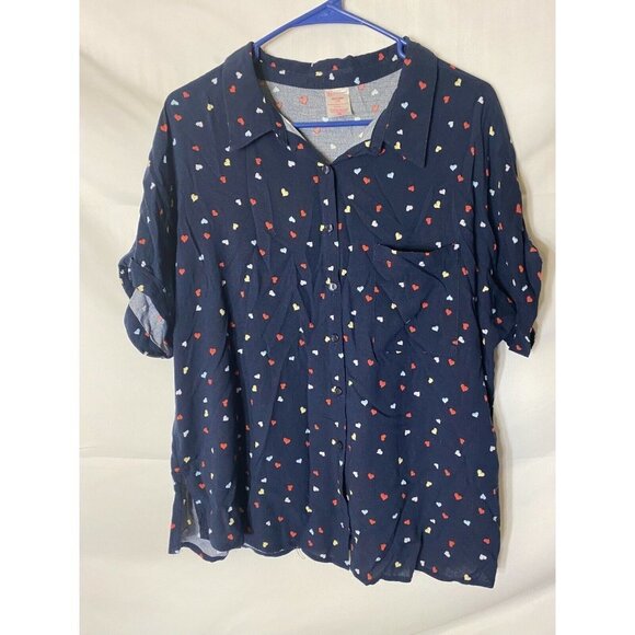 NOBO WOMENS JUNIORS SIZE XXL 2X 19 BUTTON SHIRT TOP BLOUSE BLUE July 4th * - Picture 1 of 3